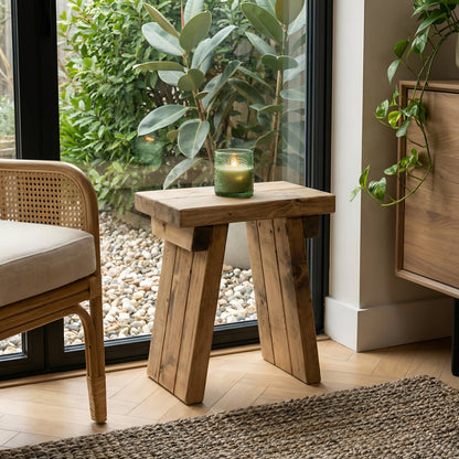Small DIAN rustic wooden coffee table with angled legs by Tribe Joinery, showcasing its natural wood finish and sturdy design.