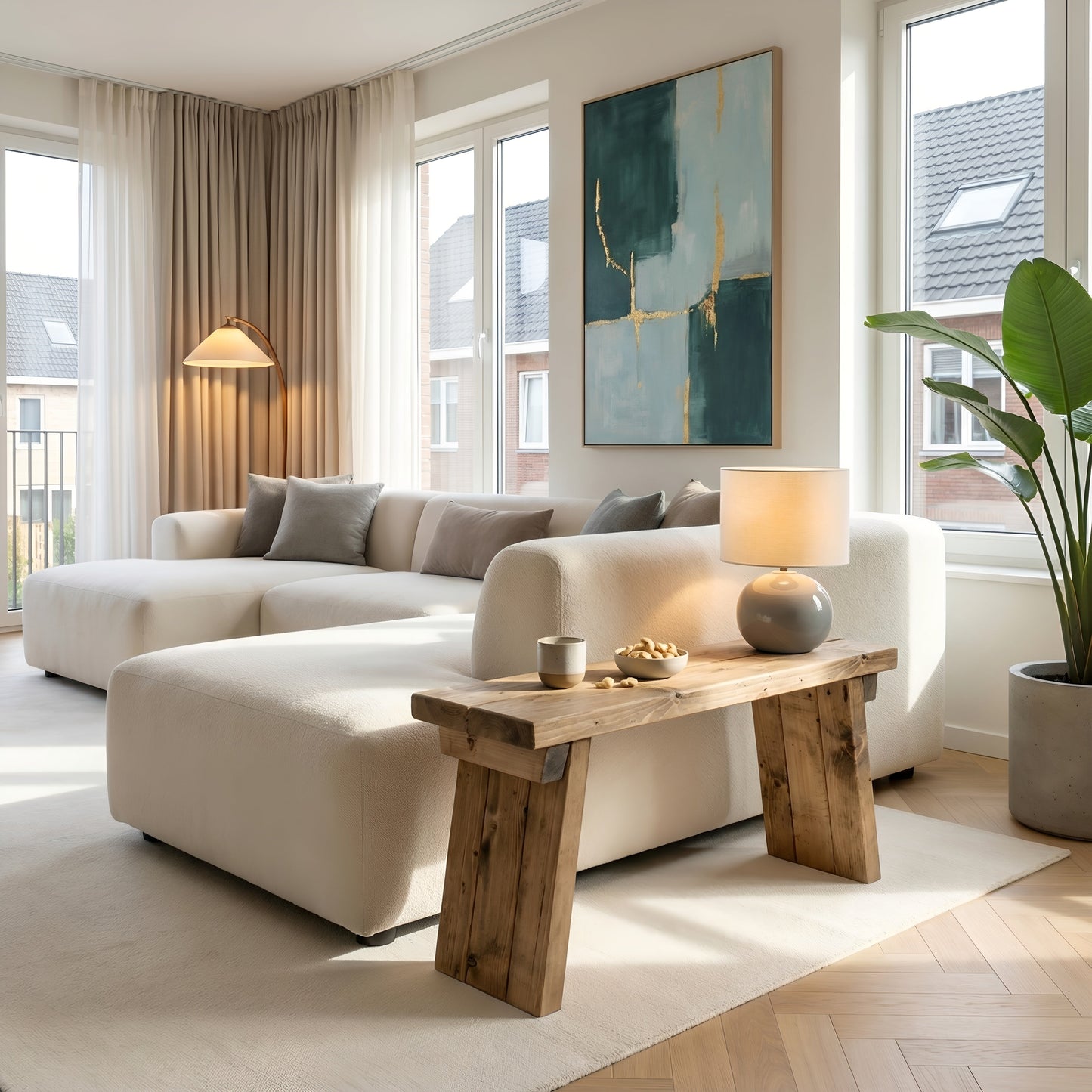 Small DIAN rustic wooden coffee table with angled legs by Tribe Joinery, featuring a natural wood finish and compact design.