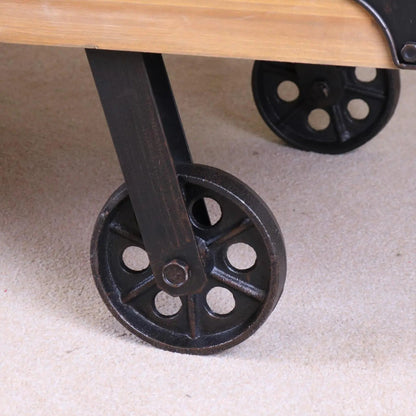 Sonala Rustic Railway Coffee Table | Industrial Wood & Metal Coffee Table with Train Wheels