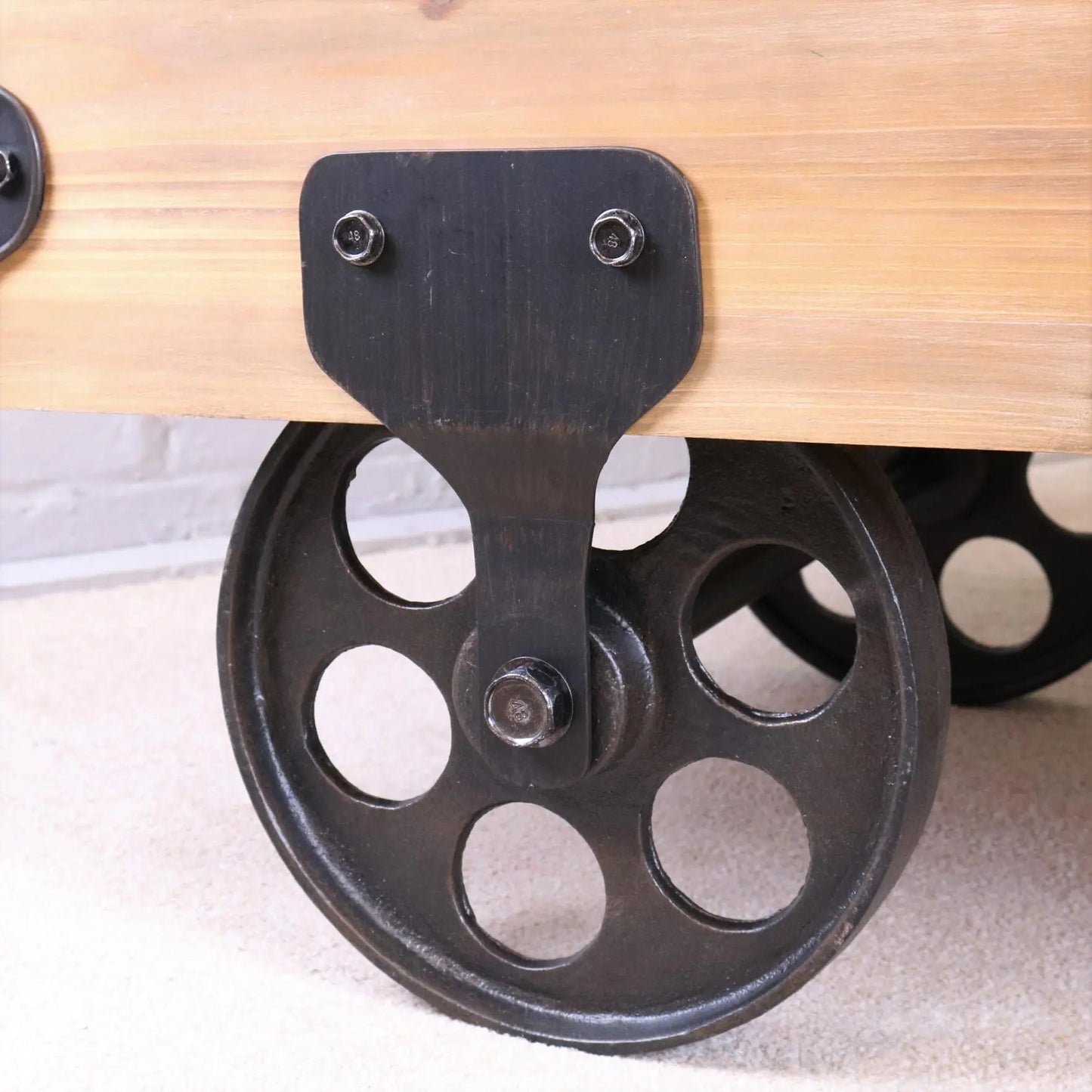 Sonala Rustic Railway Coffee Table | Industrial Wood & Metal Coffee Table with Train Wheels