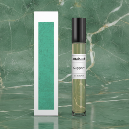 Anatomē Support Functional perfume bottle, 10ml, with minimalist design and elegant label showcasing the perfume's branding.