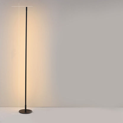 Mira Sales LED floor lamp with warm and white light, minimalist design, stepless dimming for bedroom or living room ambiance.