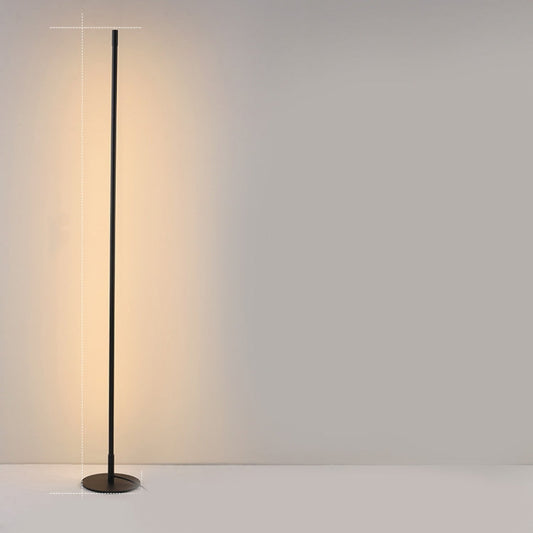 Mira Sales LED floor lamp with warm and white light, minimalist design, stepless dimming for bedroom or living room ambiance.