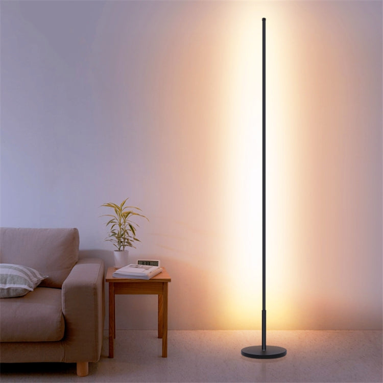 Mira Sales LED floor lamp with warm and white light, stepless dimming, minimalist design for bedroom or living room decor.