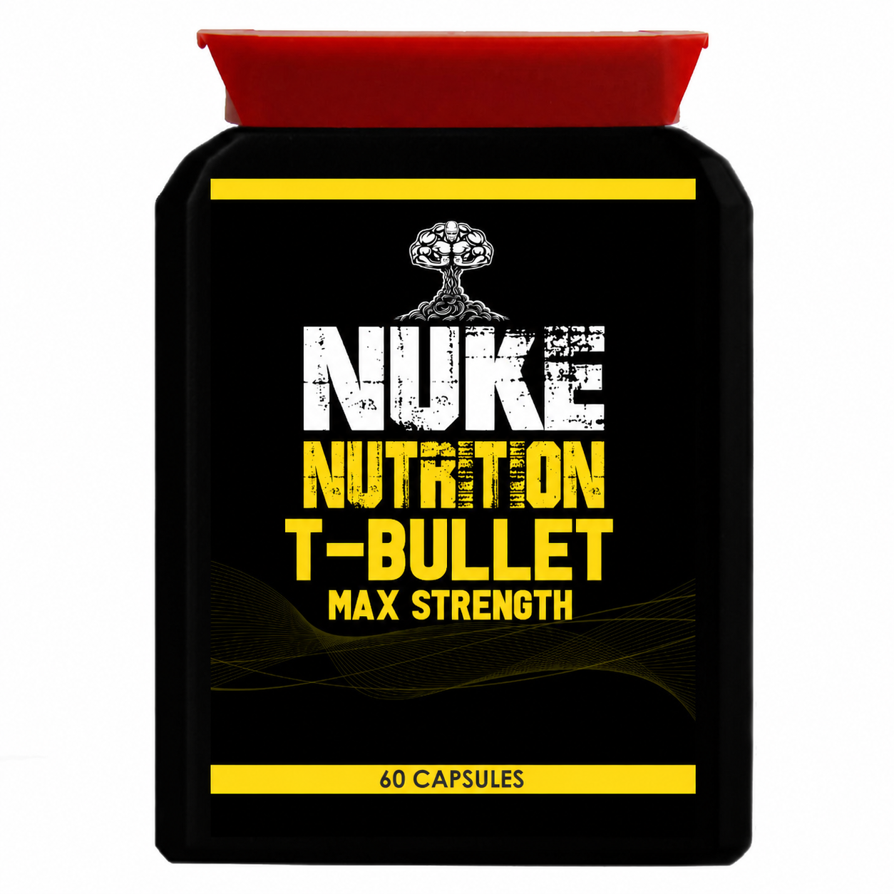Nuke Nutrition T Bullets Testosterone Booster container with label, featuring the product name and branding on a white background.