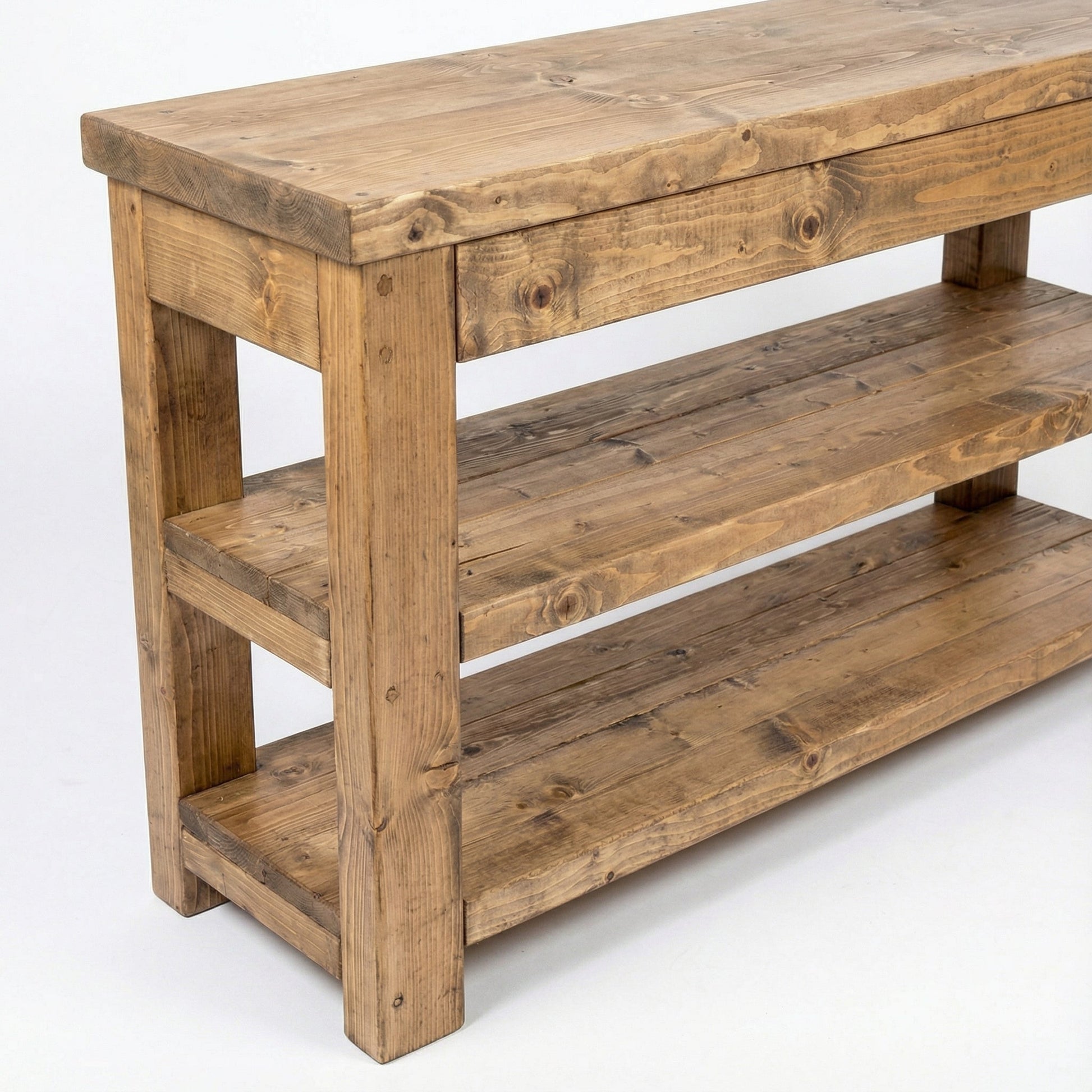 Solid wood bathroom vanity with shelf by Tribe Joinery, featuring a sleek design and natural wood finish.