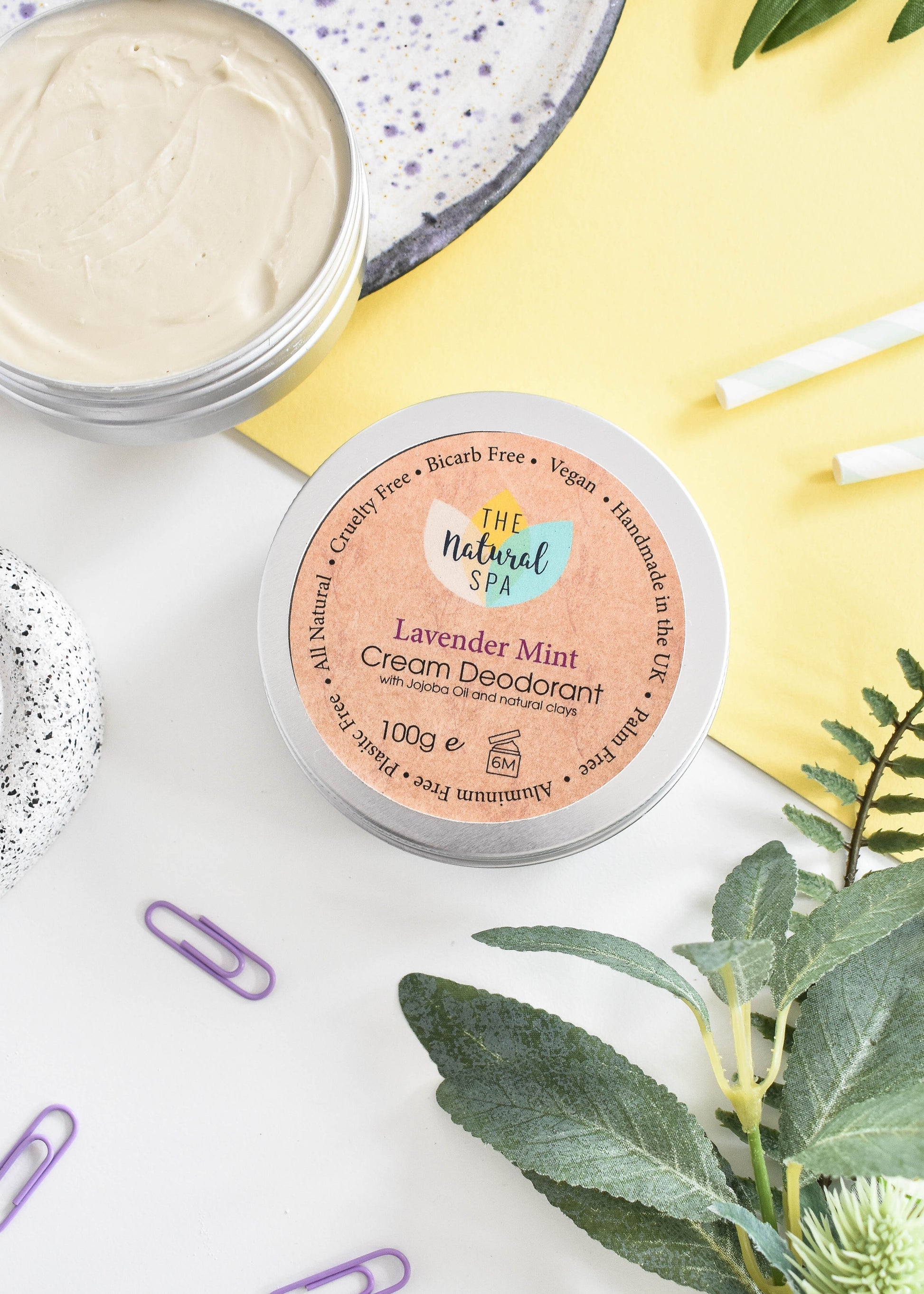 Lavender Mint Cream deodorant balm by thenaturalspa, featuring natural ingredients, bicarb-free, and aluminium-free for fresh underarms.