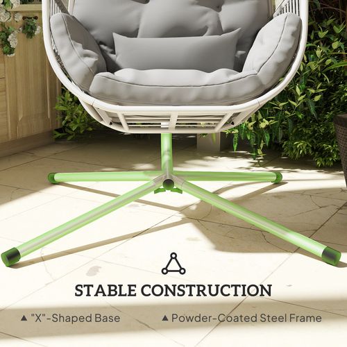 Outsunny hanging egg chair with stand and cushions, suitable for garden relaxation, outdoor seating, and stylish outdoor furniture.