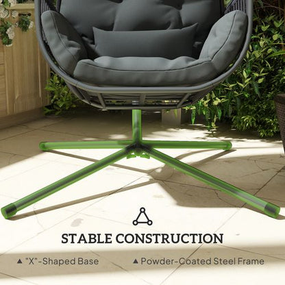 Outsunny hanging egg chair with stand and cushions, ideal for garden relaxation and outdoor lounging.
