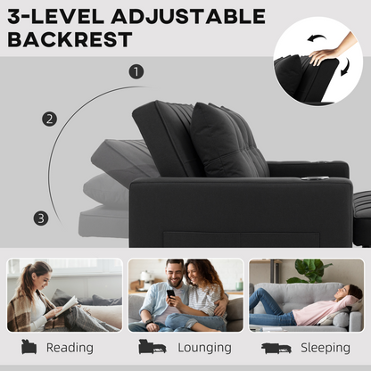 HOMCOM 2 Seater Pull Out Sofa Bed with Pockets | Beige 3-in-1 Convertible Sofa