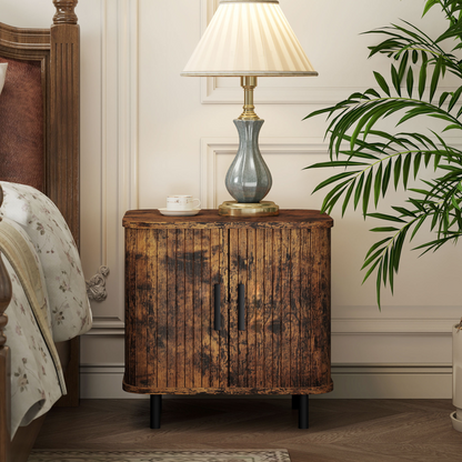 HOMCOM Nightstand with Sliding Doors and Metal Legs for Bedroom Grey