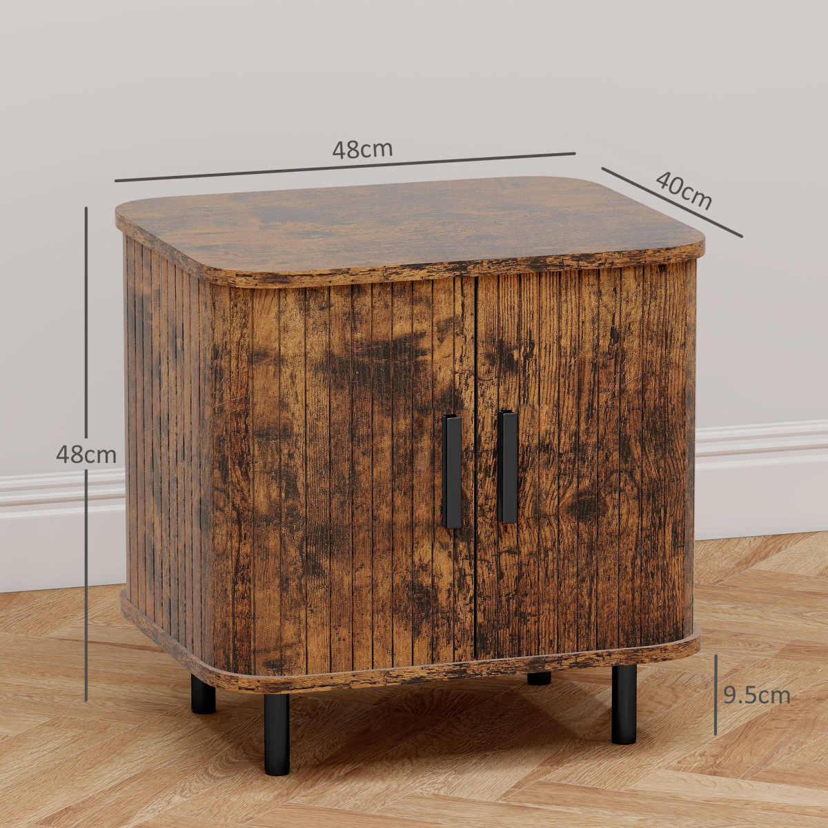 HOMCOM Nightstand with Sliding Doors and Metal Legs for Bedroom Grey
