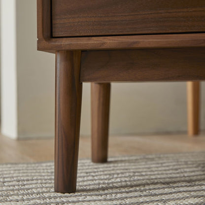Fishe and Lilly Wright Narrow Walnut Bedside Table with sleek design and compact size, featuring a smooth walnut finish.