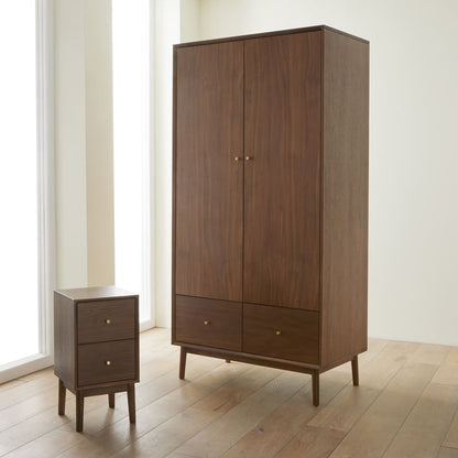 Fishe and Lilly Wright Narrow Walnut Bedside Table with sleek design and natural wood finish, perfect for bedroom decor.