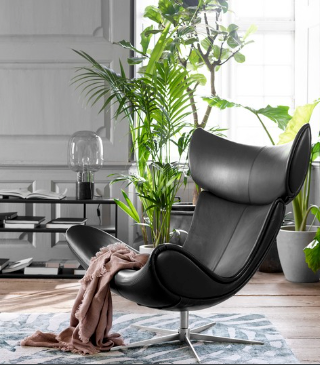IMOLA style Chair with Stool In Black Premium Leather
