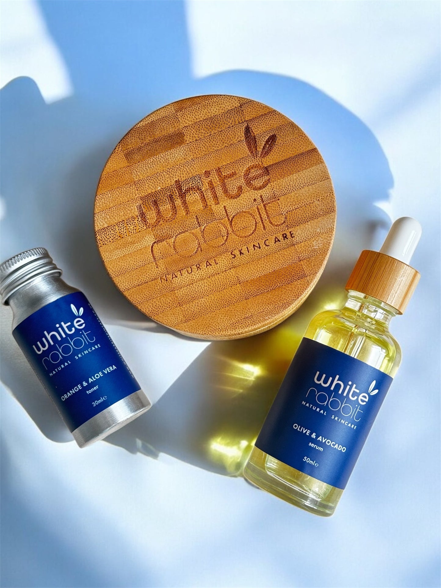 White Rabbit Skin Care limited edition skincare bundle with natural, vegan, cruelty-free products in white packaging.