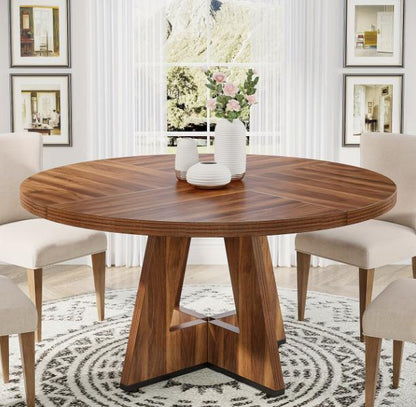 Wooden round dining table by DEPOT, ideal for kitchen, dining room, living space, or office use with a smooth wooden surface.