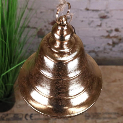 Maravi Yanika hanging gold color reception bell, 20cm diameter, with a shiny finish and decorative design.