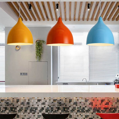 Modern single head pendant light by Mira Sales, minimalist design for dining and living room illumination, sleek and stylish.