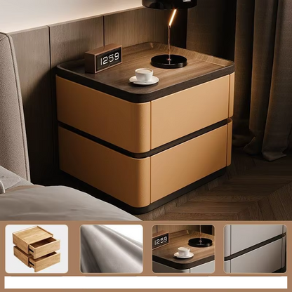 Klassyx minimalist premium bedside cabinet with sleek wood finish and modern design, featuring a single drawer and open shelf.