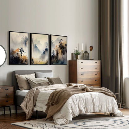 Set of 3 Asian-inspired wall art prints from About Wall Art, featuring elegant traditional designs for home decor.
