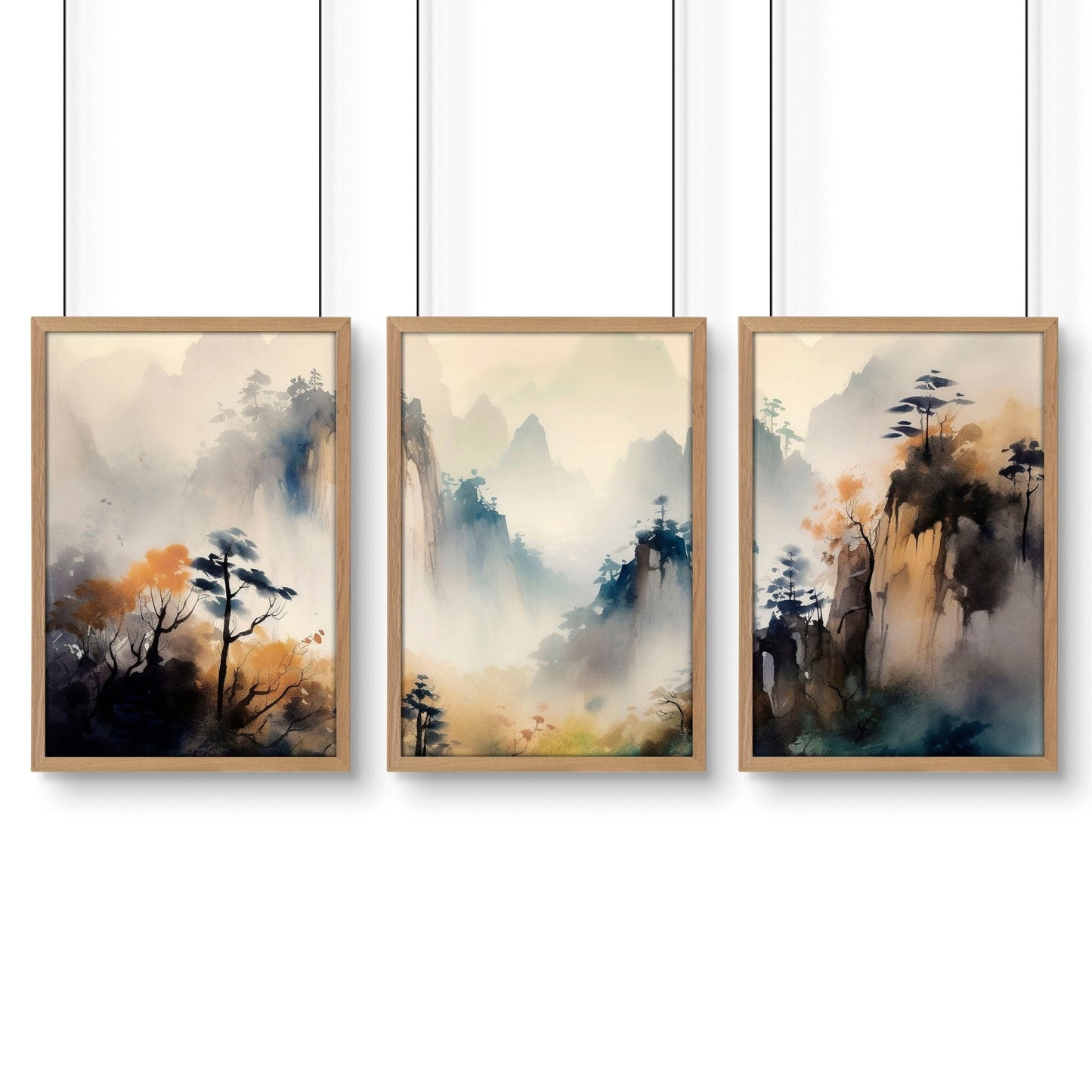 Set of 3 Asian-inspired wall art prints by About Wall Art featuring elegant, decorative designs for home decor.