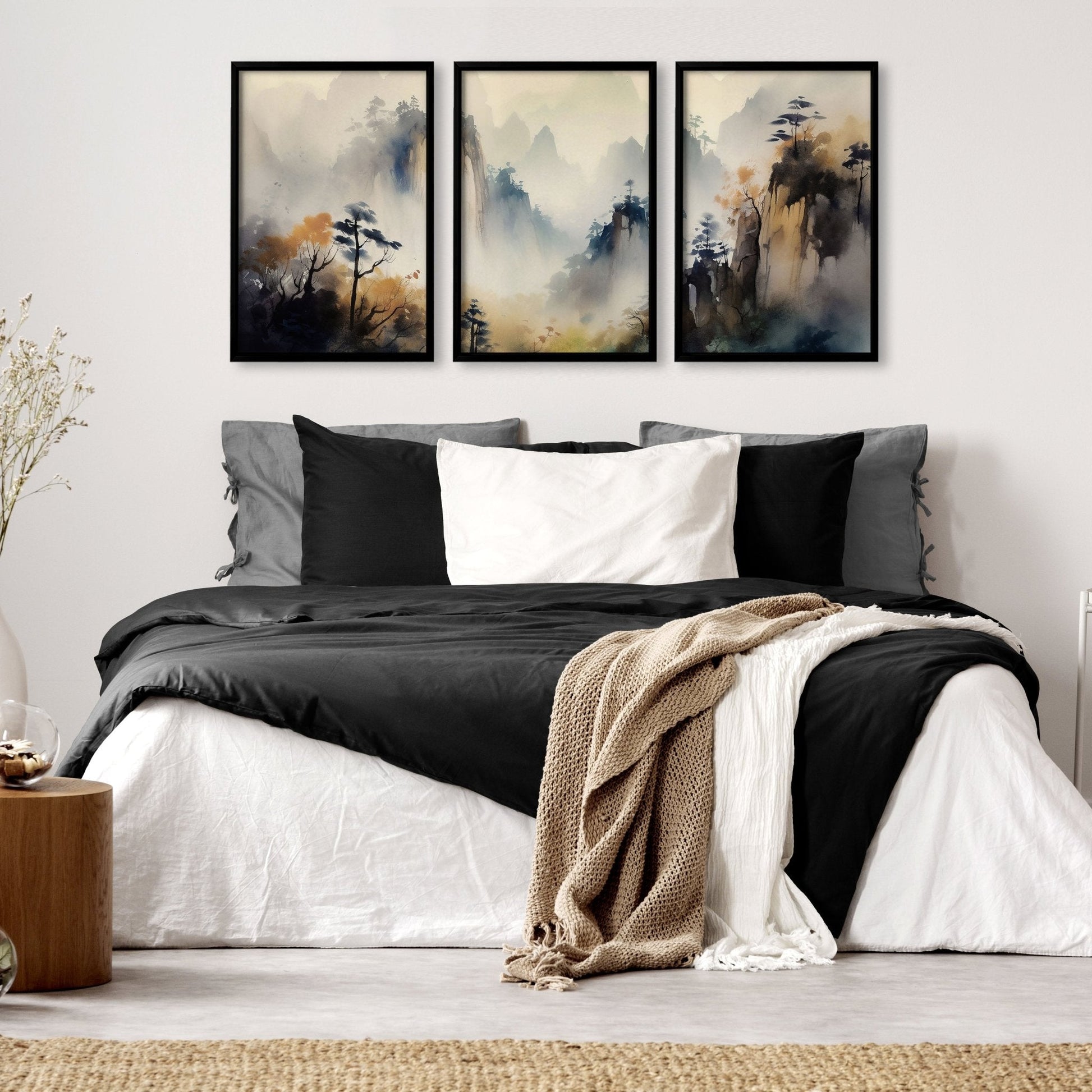 Set of 3 Asian-inspired wall art prints by About Wall Art, featuring traditional motifs and elegant designs for home decor.