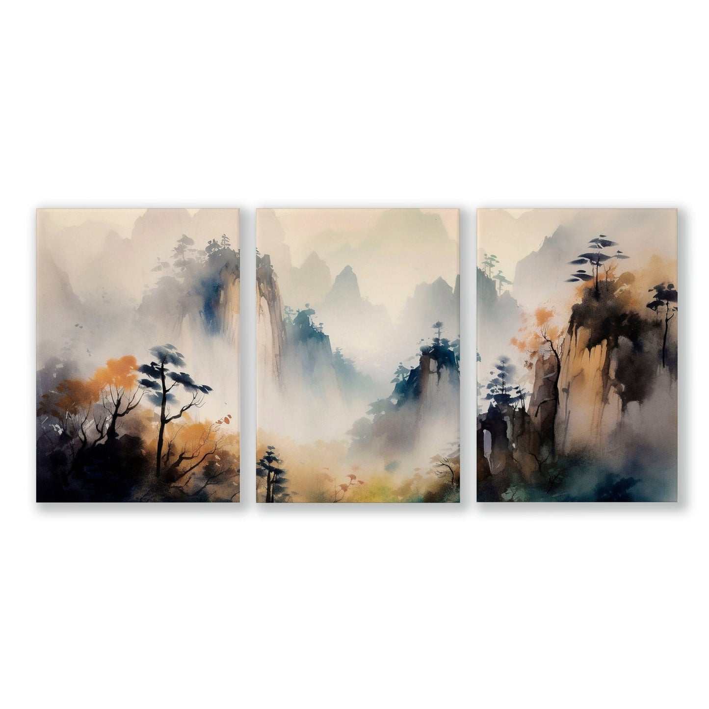 Set of 3 Asian-inspired wall art prints by About Wall Art featuring elegant, decorative designs for home decor.