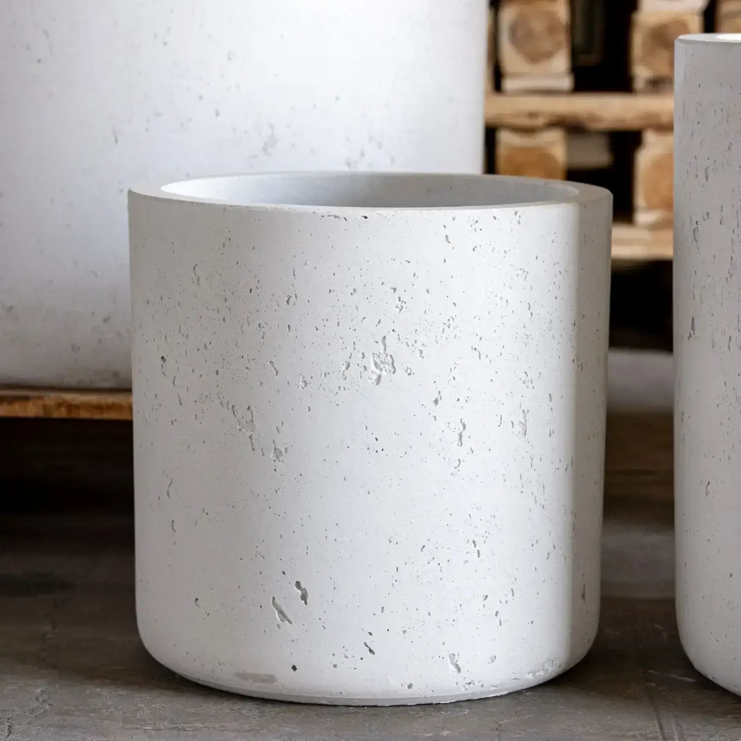 White Mist concrete cylinder planter by Jōbū Home, 30cm medium round pot for indoor or outdoor plants, 13L capacity.