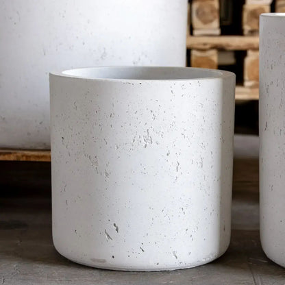 White Mist concrete cylinder planter by Jōbū Home, 30cm medium round pot for indoor or outdoor plants, 13L capacity.