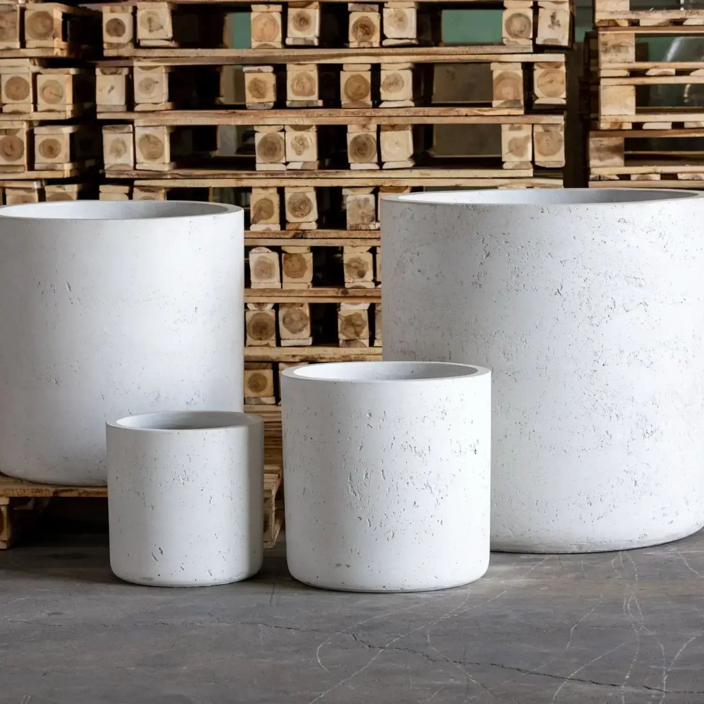 White Mist 30cm concrete cylinder planter by Jōbū Home, medium round 13L pot for indoor or outdoor plants.