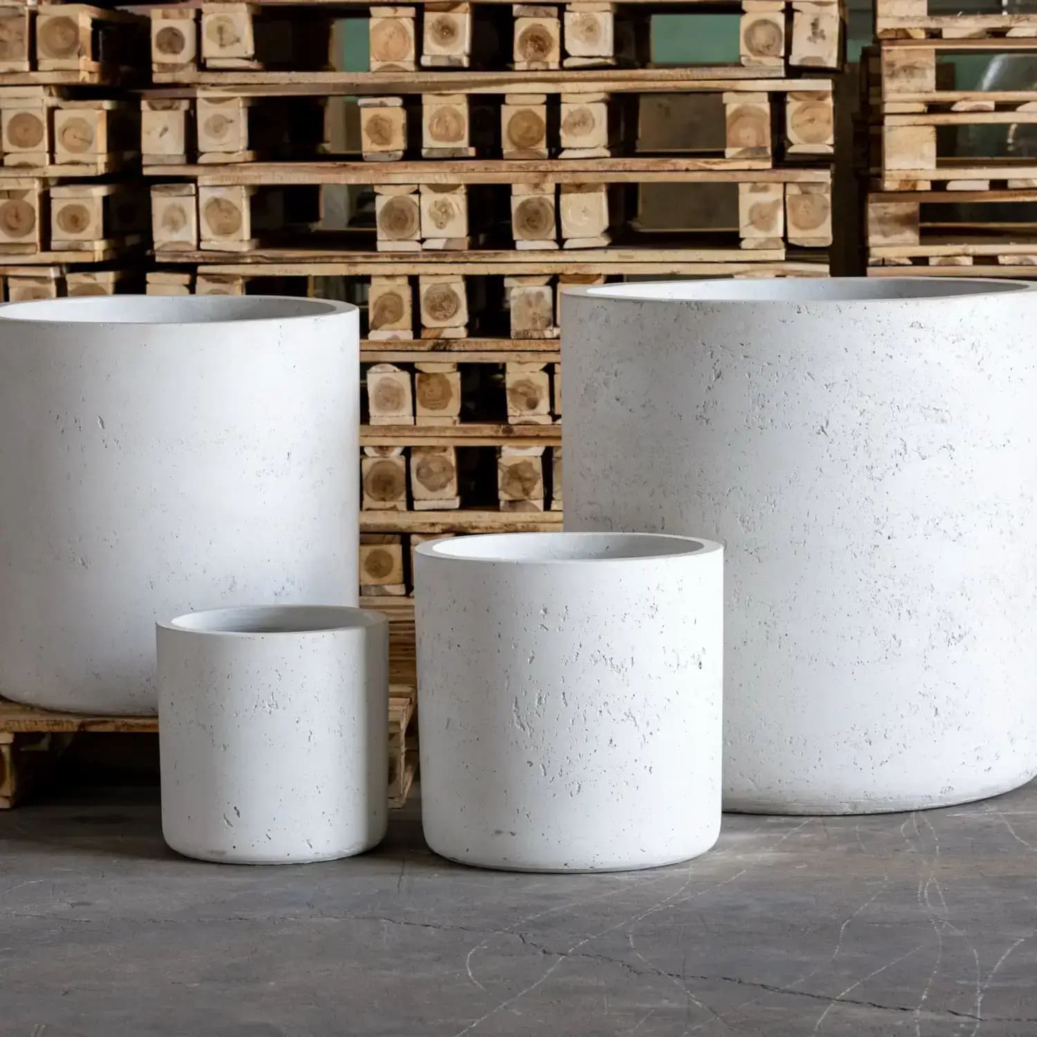 White Mist 30cm concrete cylinder planter by Jōbū Home, medium round 13L pot for indoor or outdoor plants.