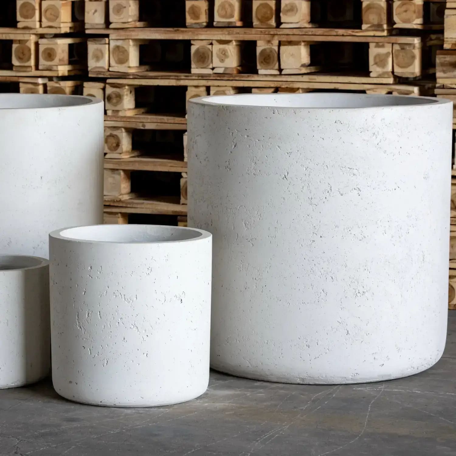 White Mist concrete cylinder planter by Jōbū Home, 30cm medium round pot for indoor or outdoor plants, 13L capacity.