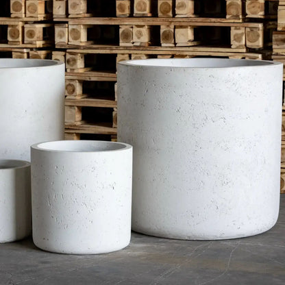 White Mist concrete cylinder planter by Jōbū Home, 30cm medium round pot for indoor or outdoor plants, 13L capacity.