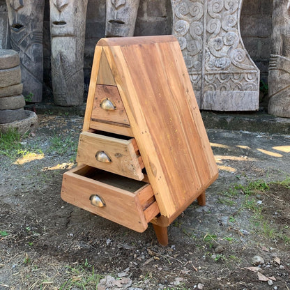 Teak Wood Triangle Storage Unit with 3 Drawers