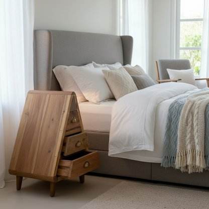 Teak Wood Triangle Storage Unit with 3 Drawers