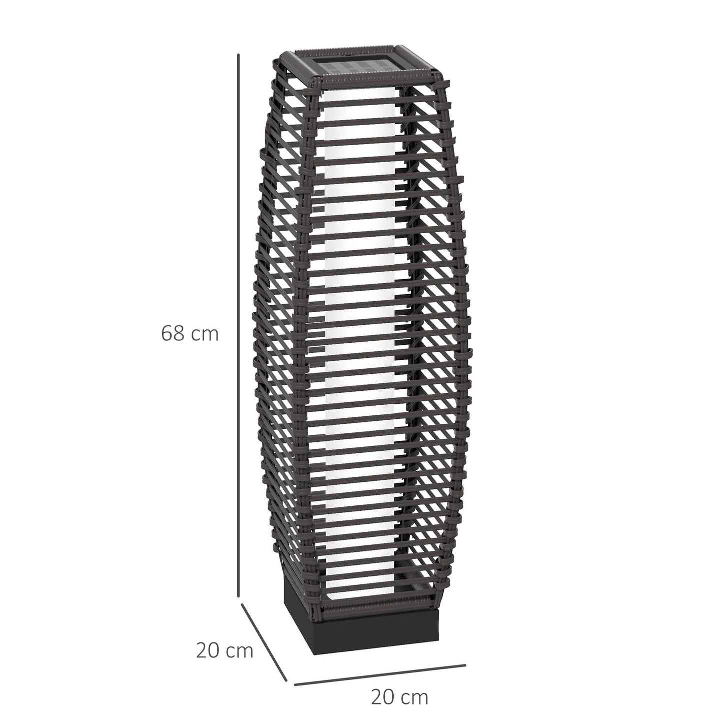 Outsunny rattan solar floor lamp with LED lights, 68cm tall outdoor garden lantern for porch, yard, and courtyard in grey.