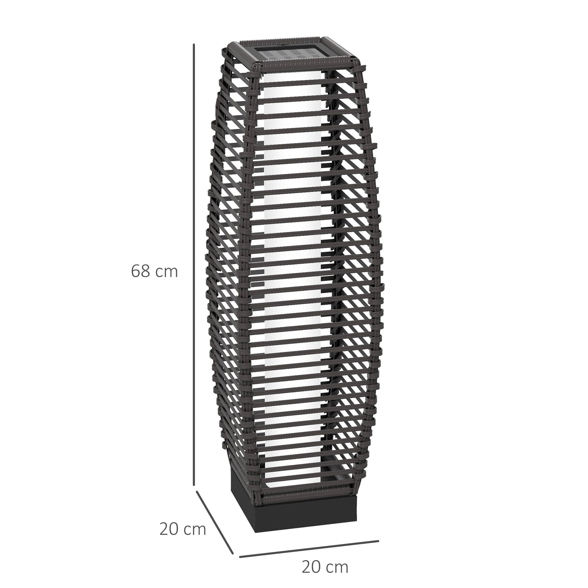 Outsunny rattan solar floor lamp with LED lights, 68cm tall outdoor garden lantern for porch, yard, and courtyard in grey.