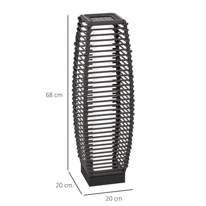 Outsunny rattan solar floor lamp with LED lights, 68cm tall outdoor garden lantern for porch, yard, and courtyard in grey.