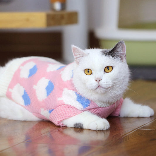British short blue cat sweater from Michan Direct, perfect for autumn and winter, featuring a cozy, stylish design with feline motifs.