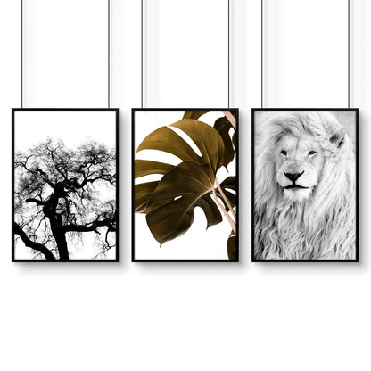 Set of 3 African wildlife bedroom wall art prints by About Wall Art, featuring vibrant animal illustrations for home decor.