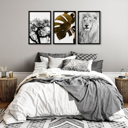 Set of 3 African wildlife bedroom wall art prints by About Wall Art, featuring nature-themed animal illustrations for home decor.