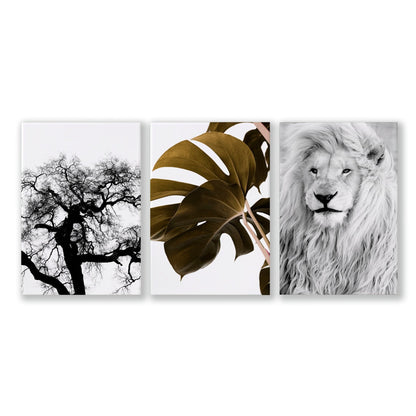 Set of 3 wildlife wall art prints featuring African animals for bedroom decor, by About Wall Art.