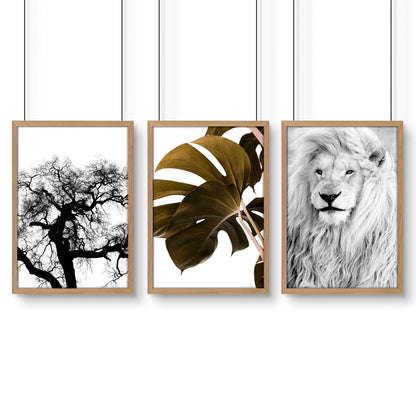 Set of 3 wildlife wall art prints featuring African animals for bedroom decor by About Wall Art