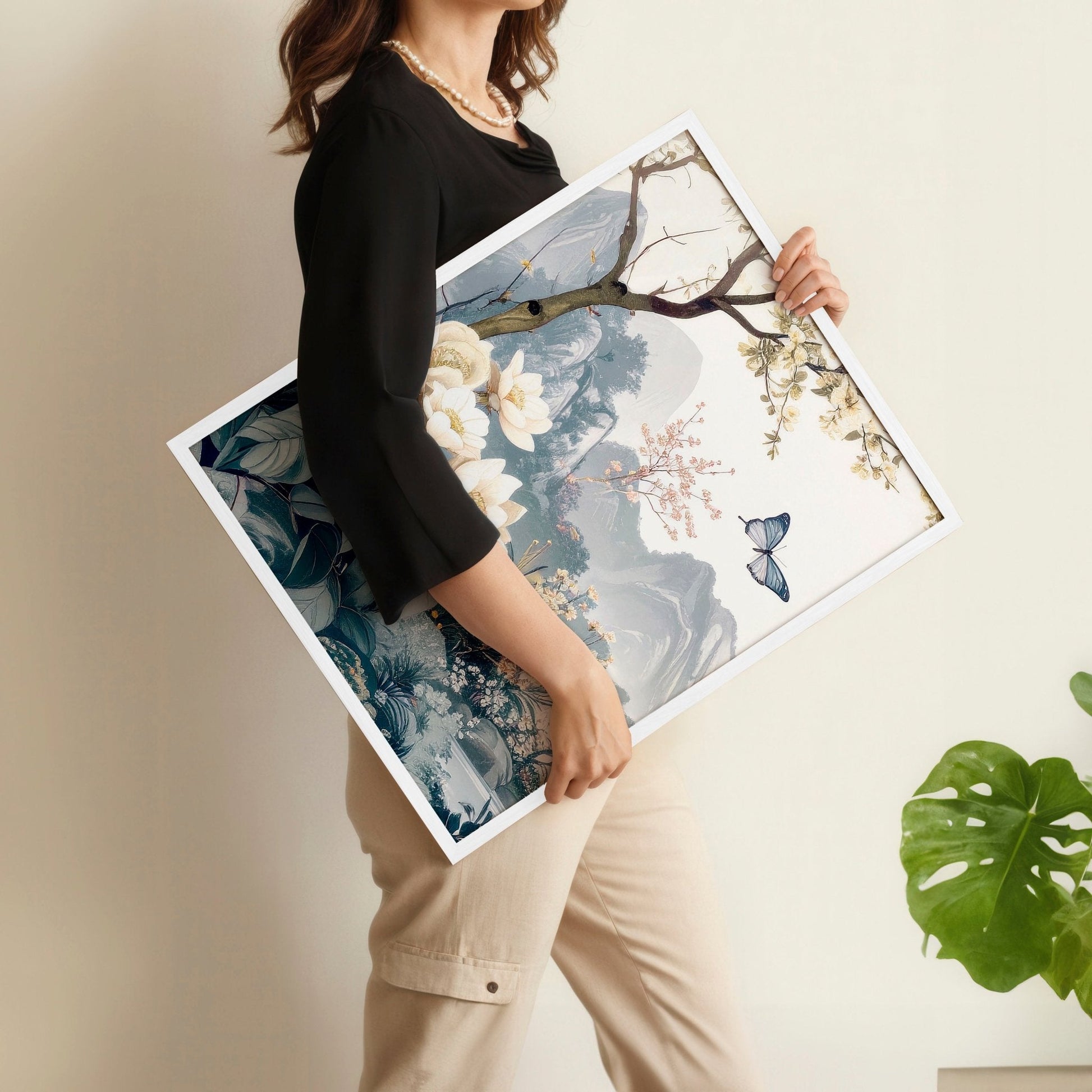 Set of 3 Chinoiserie wall art prints for bedroom decor, featuring elegant Asian-inspired designs from About Wall Art.