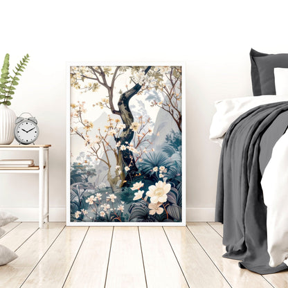 Set of 3 Chinoiserie wall art prints for bedroom decor, featuring elegant Asian-inspired designs by About Wall Art.