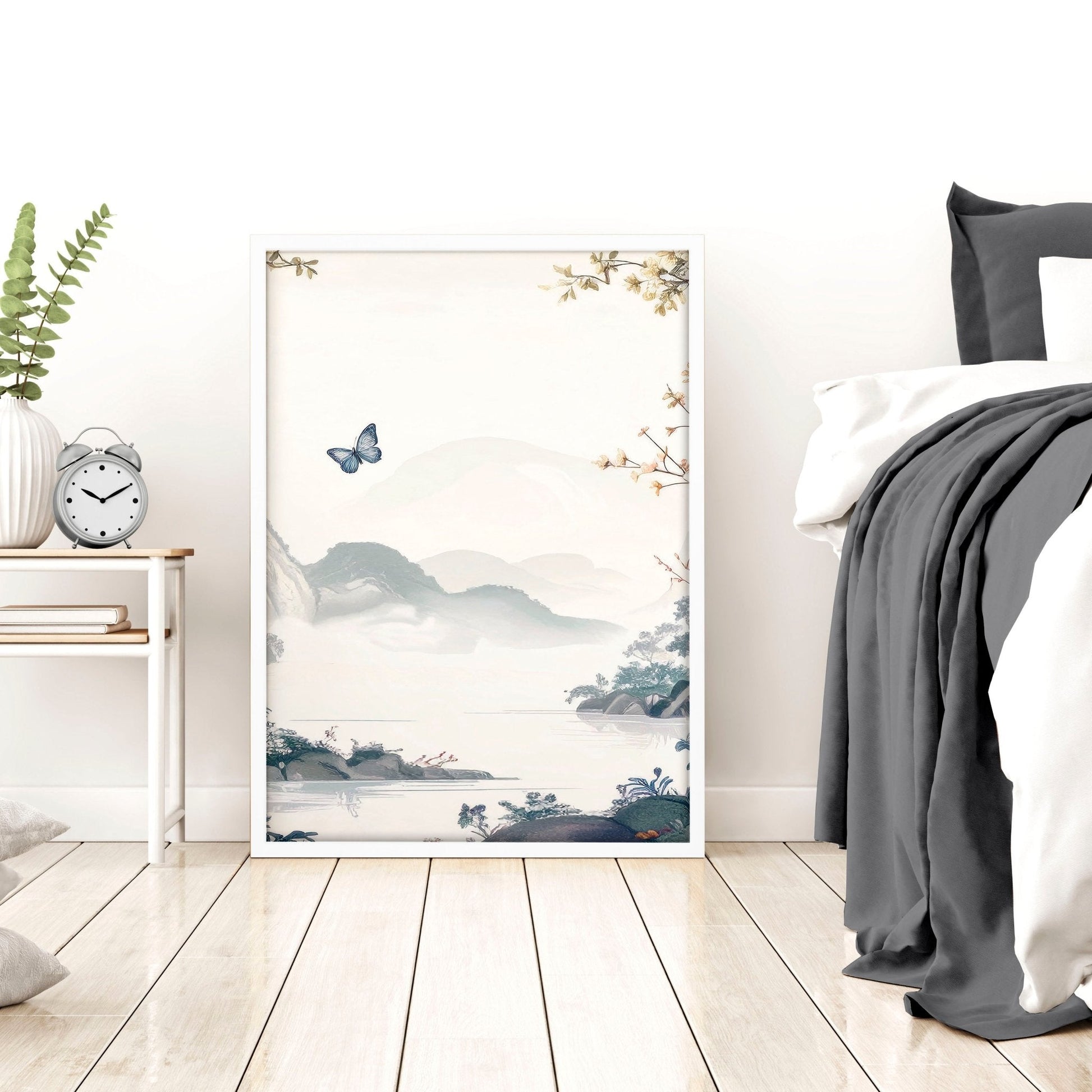 Set of 3 Chinoiserie wall art prints for bedroom decor by About Wall Art, featuring elegant, decorative design for stylish bedroom walls.