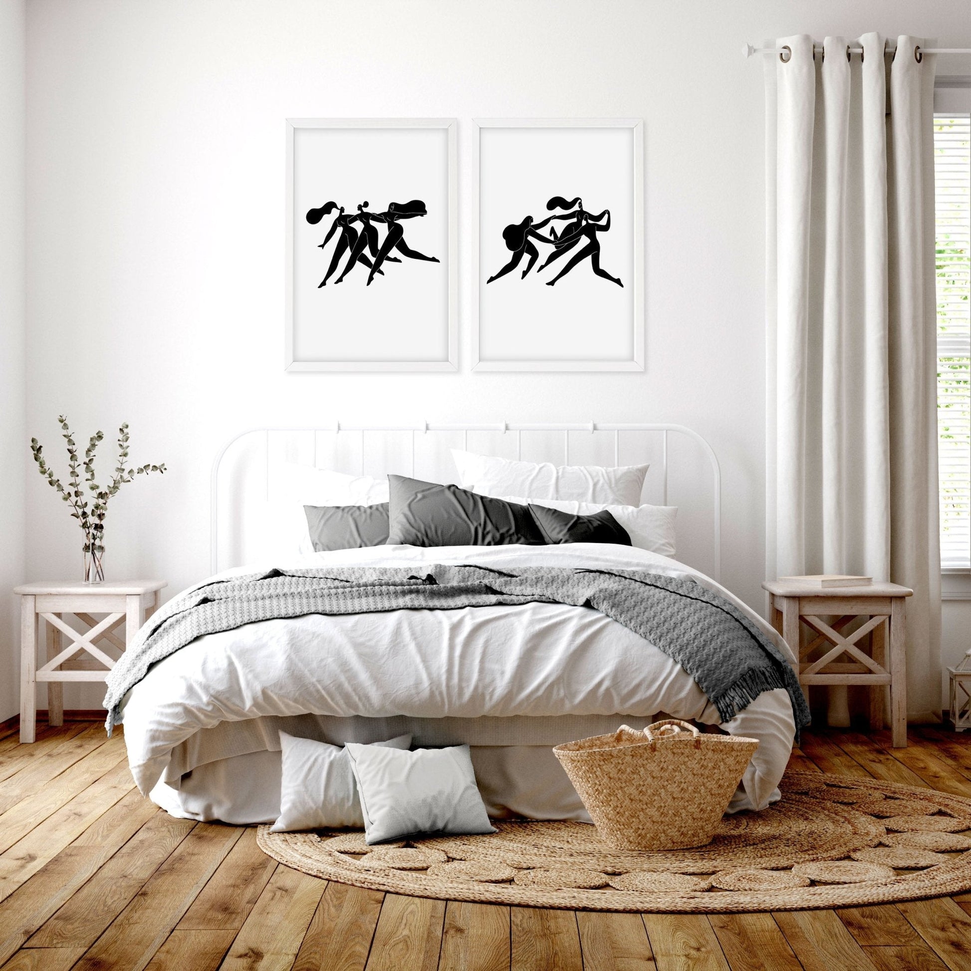 Set of 2 boho women bedroom wall art prints by About Wall Art, minimal decor for inspiring bedroom interior design.