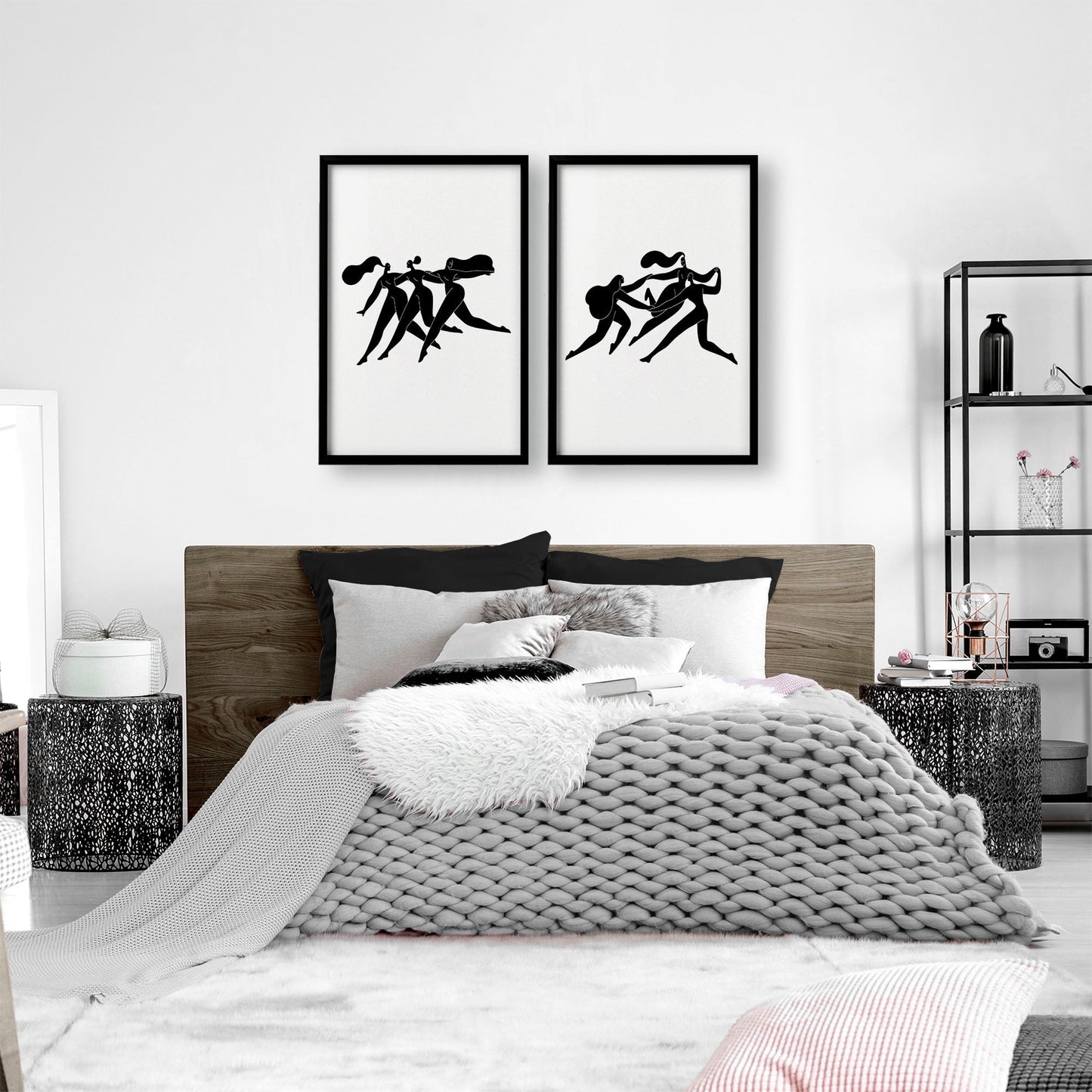 Set of 2 boho women bedroom wall art prints by About Wall Art, minimal decor for inspiring bedroom wall decoration.