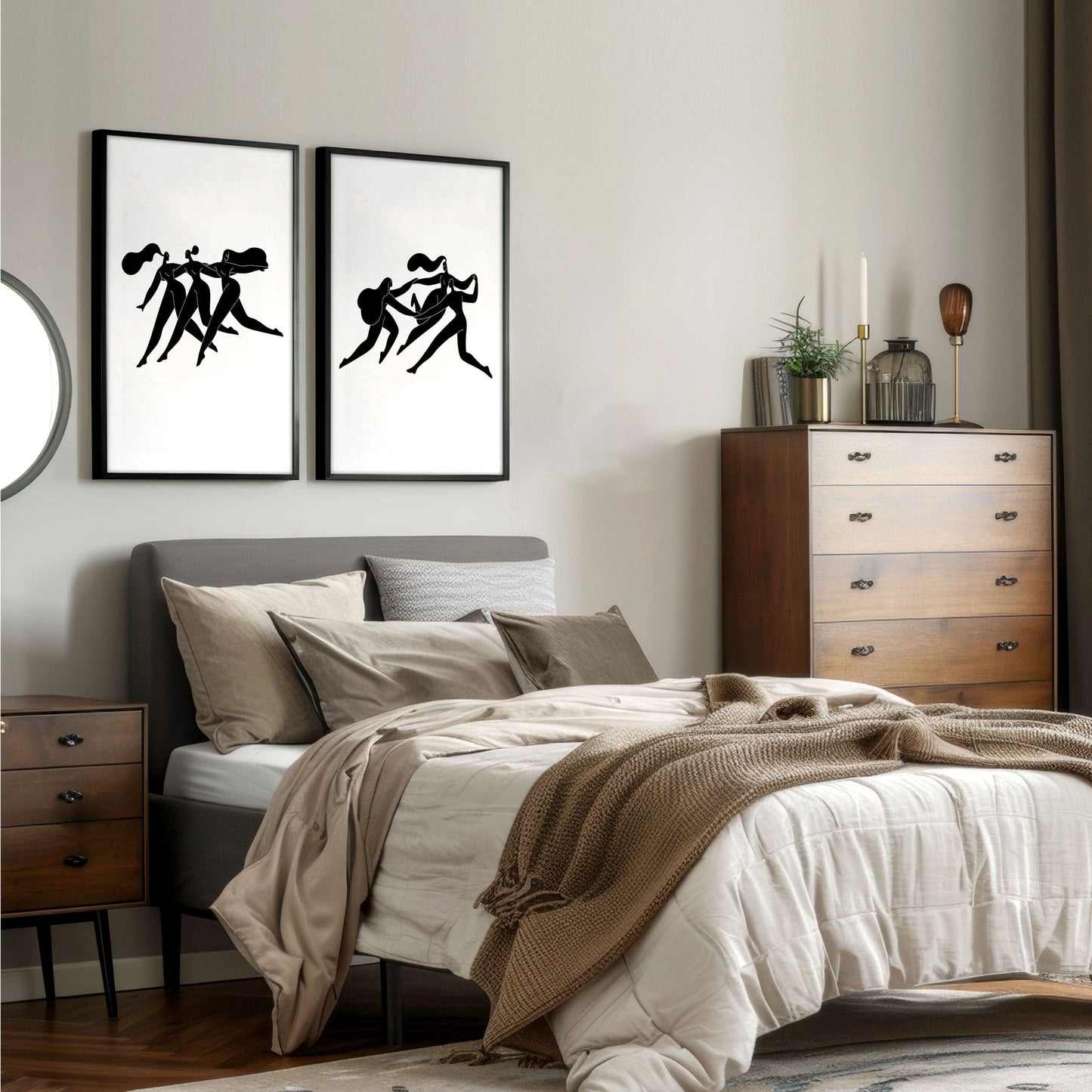 Set of 2 boho women bedroom wall art prints by About Wall Art, minimal decor for inspiring bedroom wall decoration.